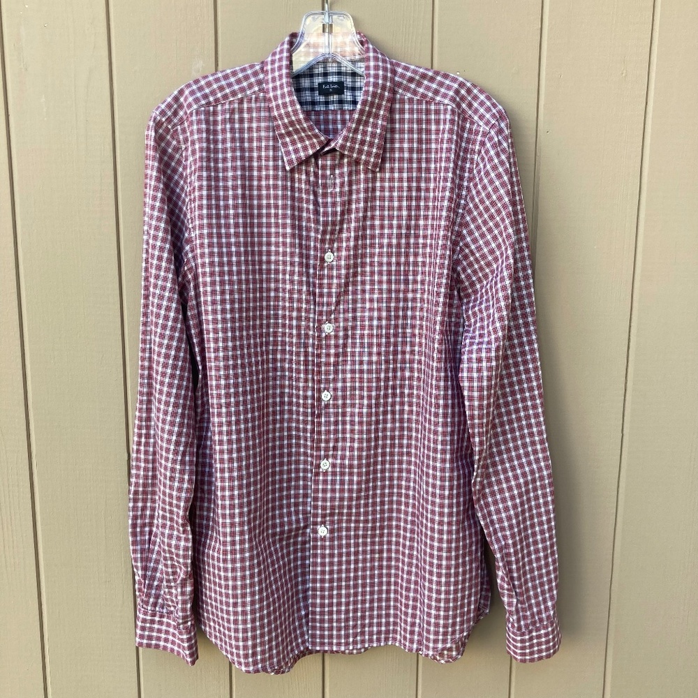Paul Smith Red/White Tailored Fit Plaid Button Up Sz M